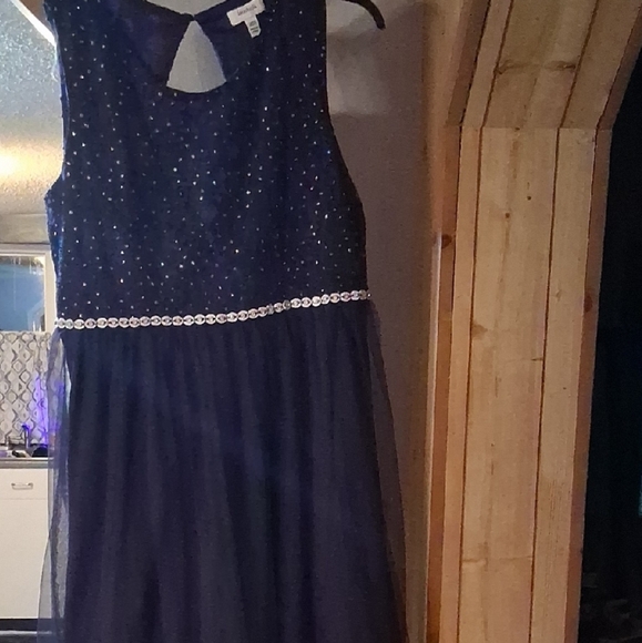 Speechless Navy Blue Formal Kids Dress with Sparkle